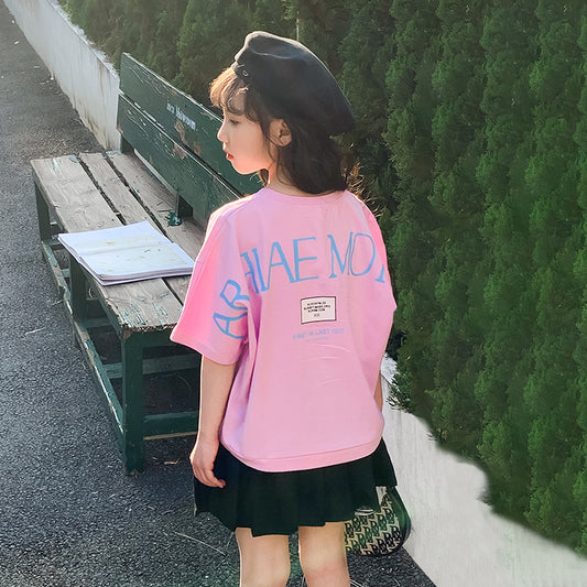 Girls' Preppy Style T-shirt and Pleated Skirt Two Pieces Set