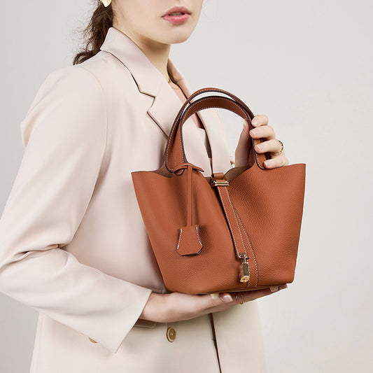 Genuine Leather Bucket Handbag