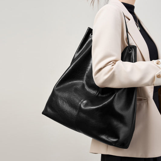 Textured Genuine Leather Tote Bag