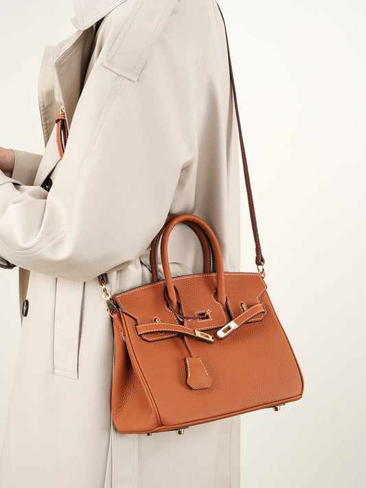 Lychee Patterned Genuine Leather Kelly Bag