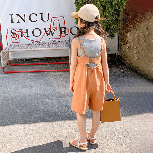 Girls' Korean Style Casual Tank Top and Suspender Pants Two Pieces Set