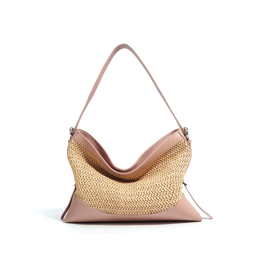 Beach-Style Woven Genuine Leather Tote Bag