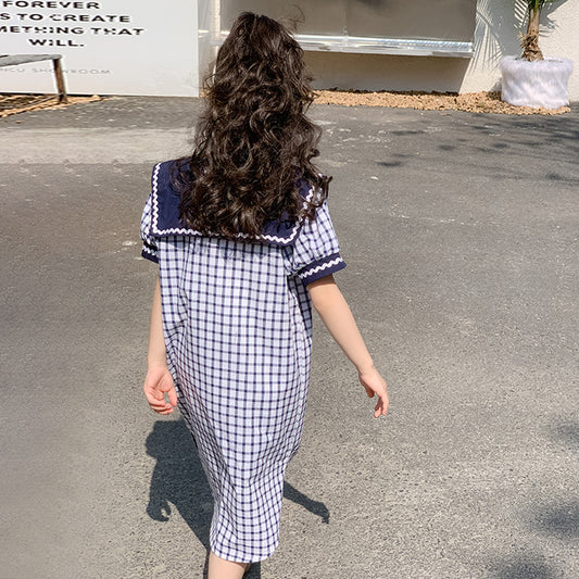 Girls' Korean Style Plaid Princess Dress