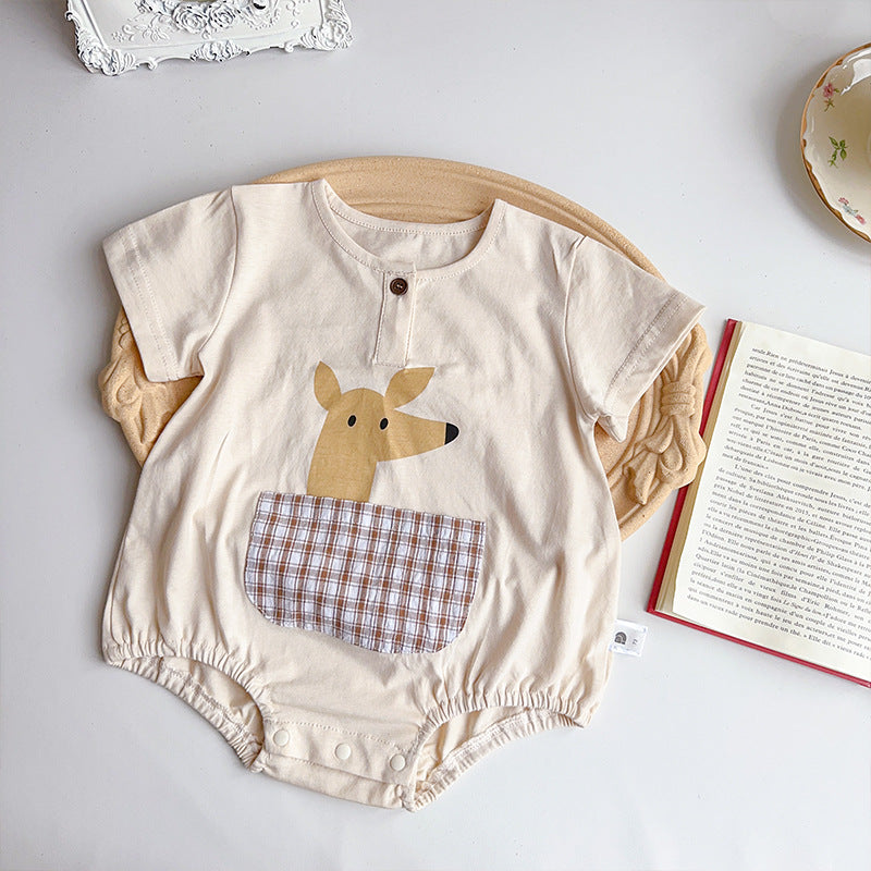 婴儿卡通格纹连体衣