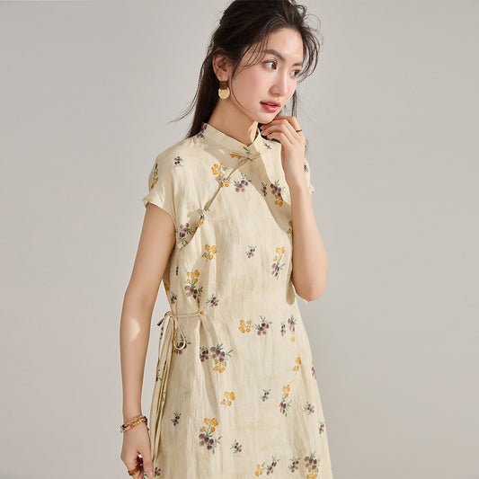 Orchard Melody Grapes & Pipa Chinese Qipao Dress