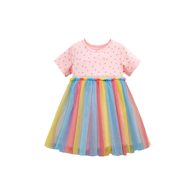 Girls' Rainbow Mesh Princess Dress