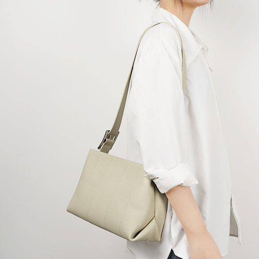 Multi-Compartment Genuine Leather Commuter Shoulder Bag