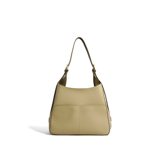 Minimalist Contrast Genuine Leather Tote Bag