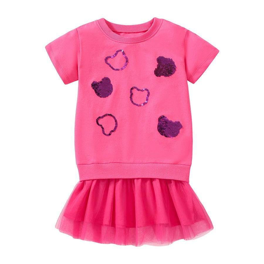 Cute Girls' Short-Sleeved Mesh Dress