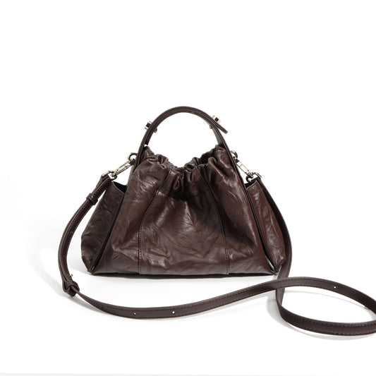 Retro Pleated Genuine Leather Cloud Crossbody Bag