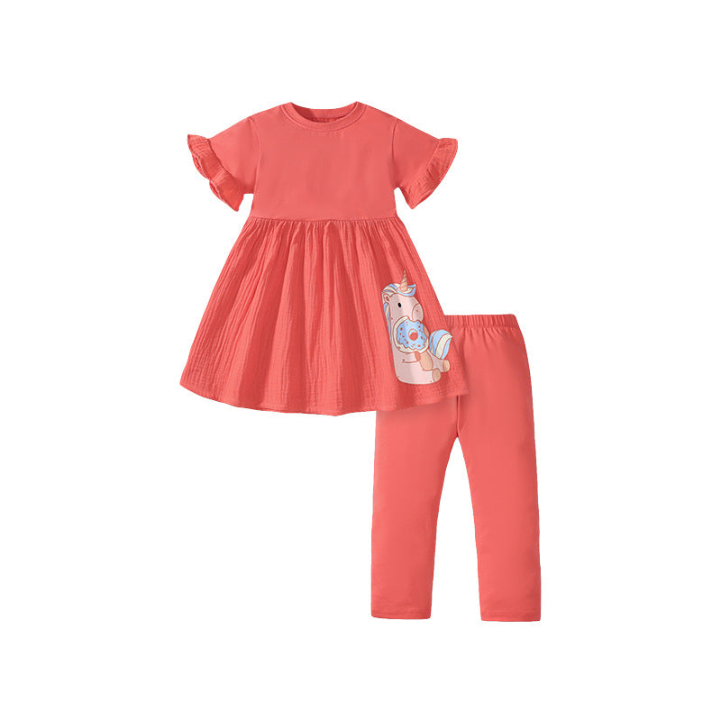 Girls' Unicorn Princess Dress Leggings Two-piece Set