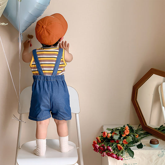 Baby Boy Striped Tank Top and Suspender Romper Two-Piece Set
