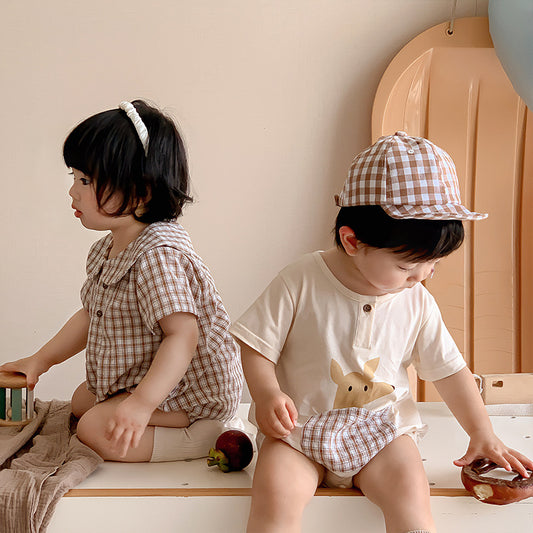 Baby Cartoon Checkered Matching Onesie