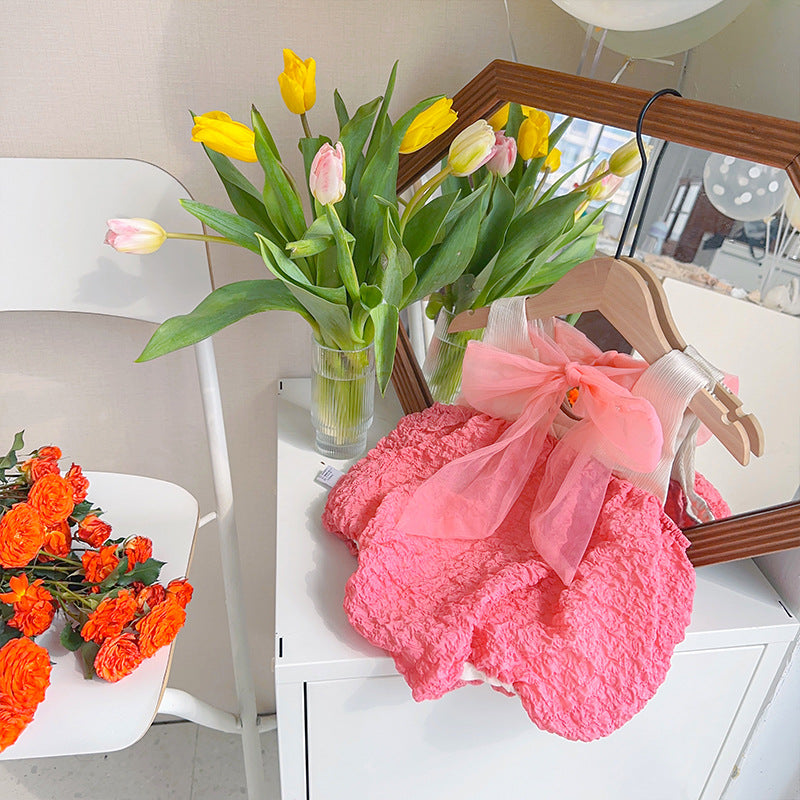 女婴薄纱蝴蝶结连体衣