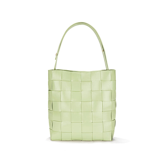 Woven Genuine Leather Bucket Crossbody Bag