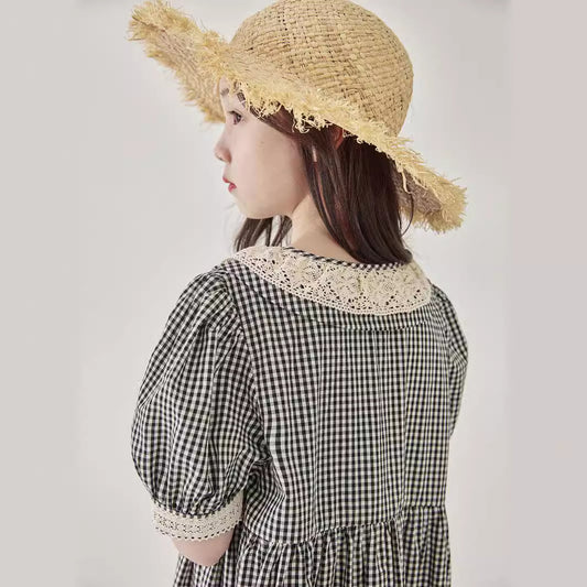 Artistic Patchwork Lace Collar Girls' Retro Princess Dress