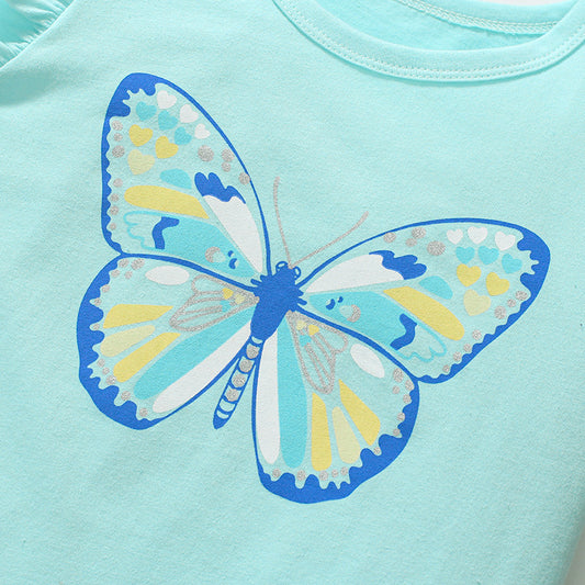 Butterfly Print Girls' Cotton T-shirt