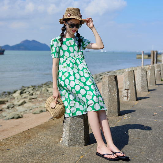 Girls' Floral Polka Dot Princess Dress