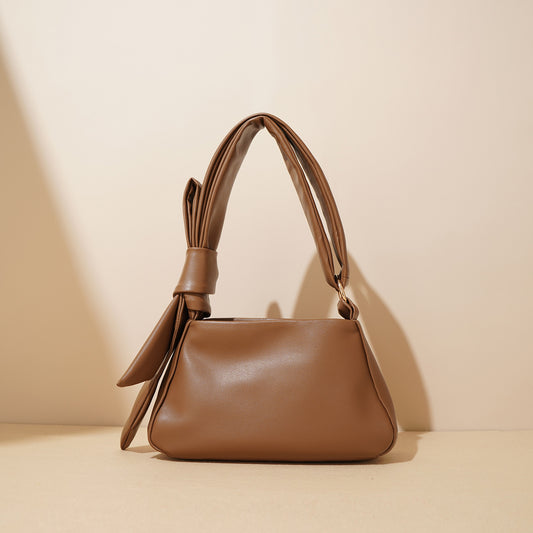 Pleated Bow-Tie Genuine Leather Crossbody Bag