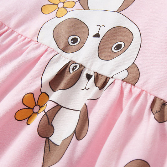 Cartoon Panda Girls' Cotton Princess Dress