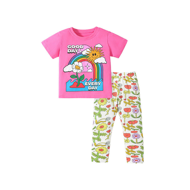 Girls' Cartoon T-shirt Leggings Two-pieces Set