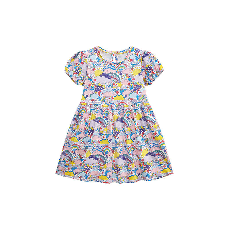 Cartoon Print Girls' Cotton Princess Dress