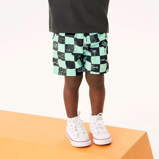 Cartoon Print Checkered Boys' Cotton Shorts
