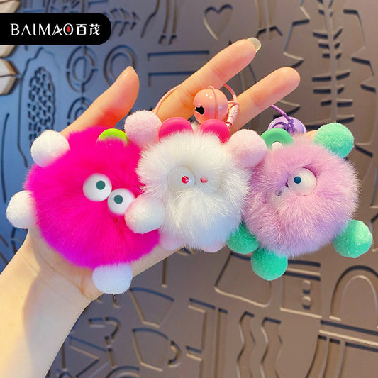 Cartoon Plush Coal Ball Rabbit Keychain Creative Exquisite Fun Cute Pet Doll Keychain Backpack Pendant