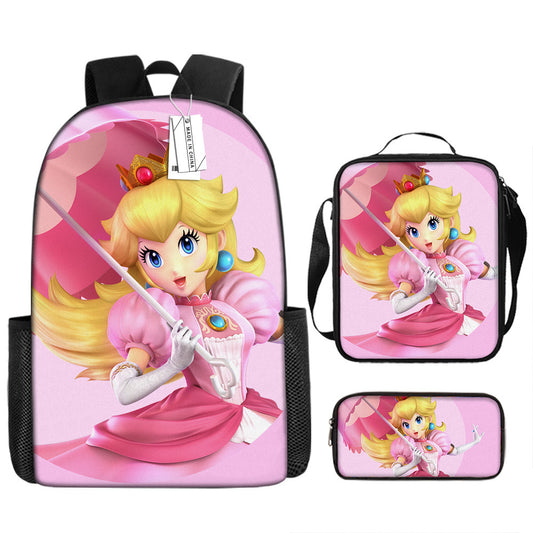 Super Mario Princess Peach Children's Backpack Three-Piece Set