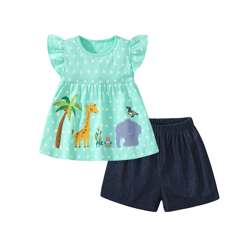 Girls' Cotton T-shirt Shorts Two-Piece Set