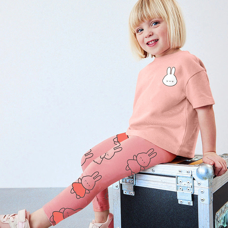 Girls' Bunny T-shirt Leggings Two-Piece Set