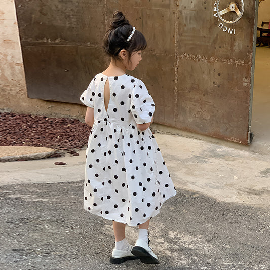 Girls' Korean Style Polka Dot Princess Dress