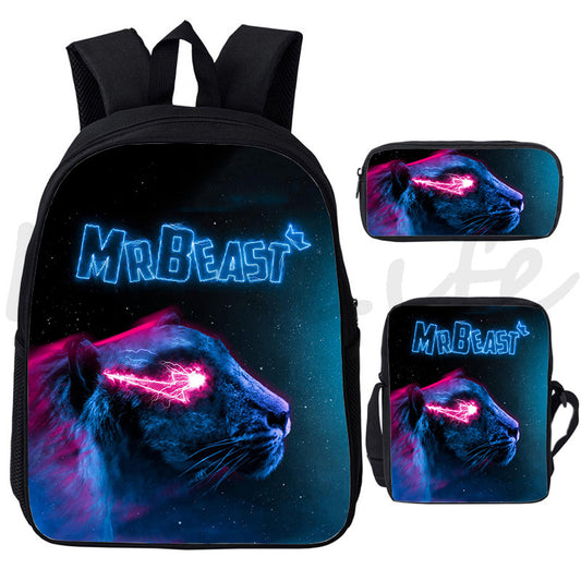 Mr Beast Lightning Cat Children's Backpack Three-Piece Set