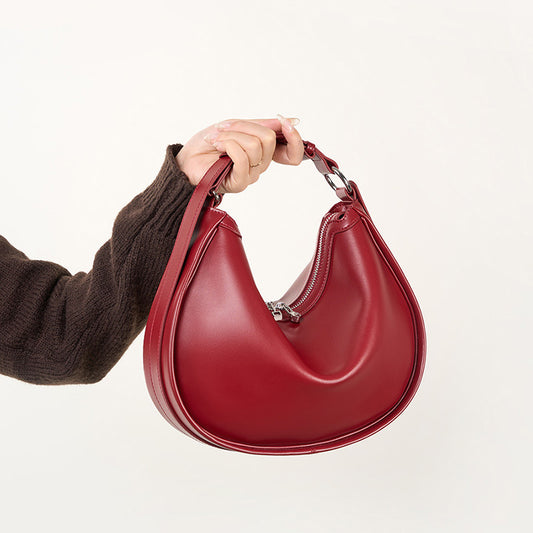 Crescent Style Genuine Leather Crossbody Bag