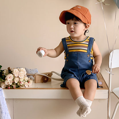 Baby Boy Striped Tank Top and Suspender Romper Two-Piece Set