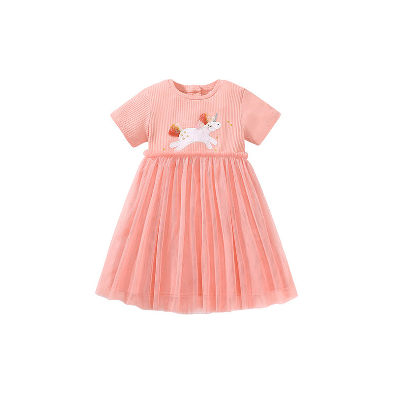 Cartoon Short Sleeves Girls' Princess Dress