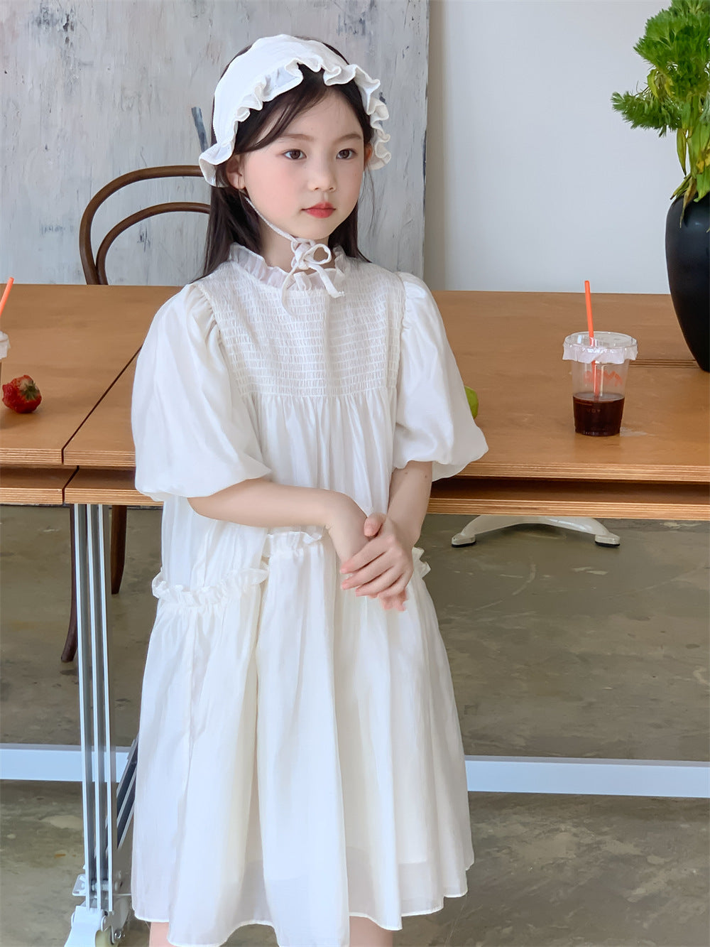 Ruffled Collar Bubble Sleeve Girls' Princess Dress