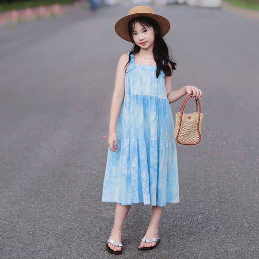 Girls' Casual Tie-Dye Slip Dress