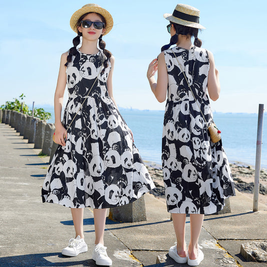 Girls' Panda Print Sleeveless Princess Dress