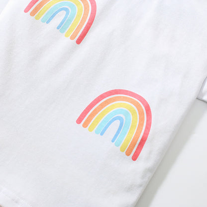Girls' Rainbow T-shirt Mesh Skirt Two-piece Set