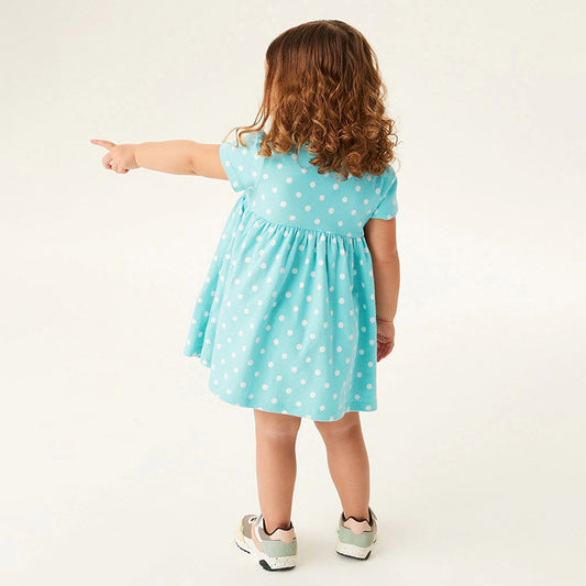 Cartoon Print Short Sleeves Kids' Princess Dress