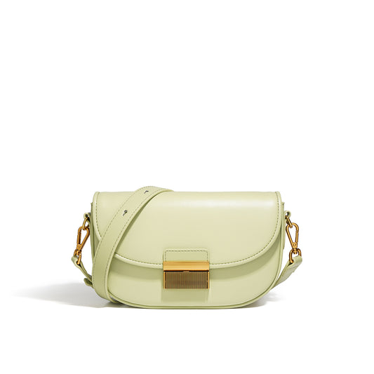 Saddle Genuine Leather Crossbody Bag with Lock Buckle