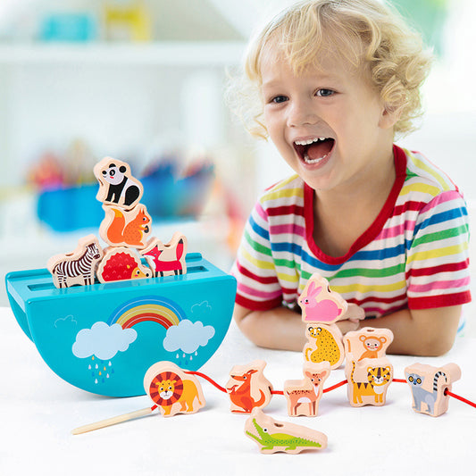 children's animal rope string bead balance building block stacking music kindergarten early education baby puzzle wooden toy