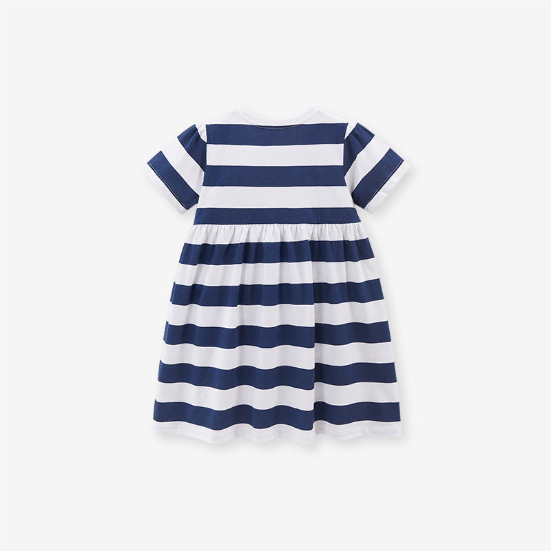 Striped Kids' Short Sleeve Pure Cotton Princess Dress