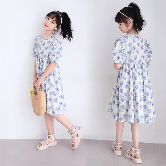 Korean Style Girls' Floral Princess Dress