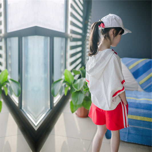 Girls' Korean Style Cotton T-shirt and Shorts Two-piece Set