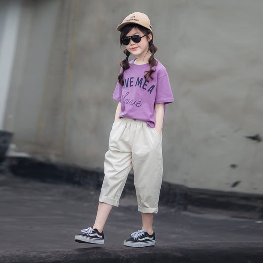 Girls' Loose and Trendy Summer Two Pieces Outfit Set