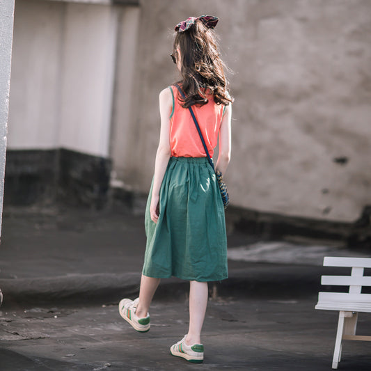 Sleeveless Letter Print Patchwork Dress