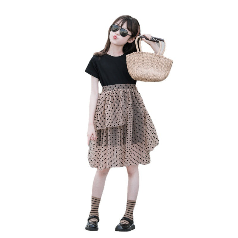Girls' Patchwork Polka Dot Tulle Dress