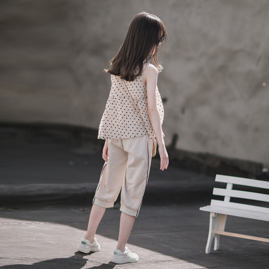 Girls' Chic Doll-style Polka Dot Two Pieces Set